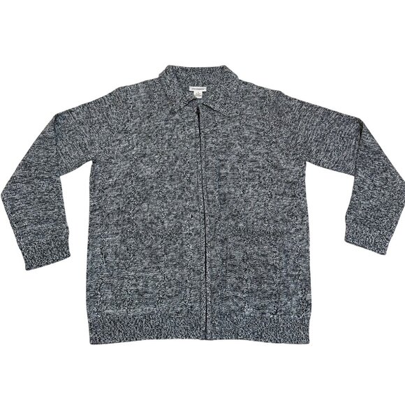 CW Classics Cable Knit Cardigan Sweater Size 1X Textured Zip Up Black White - Picture 14 of 14
